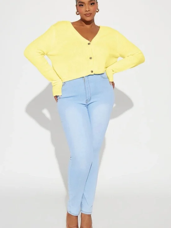 Fashion Nova Yellow Cropped Button-Front V-Neck Cardigan - Picture 4 of 6